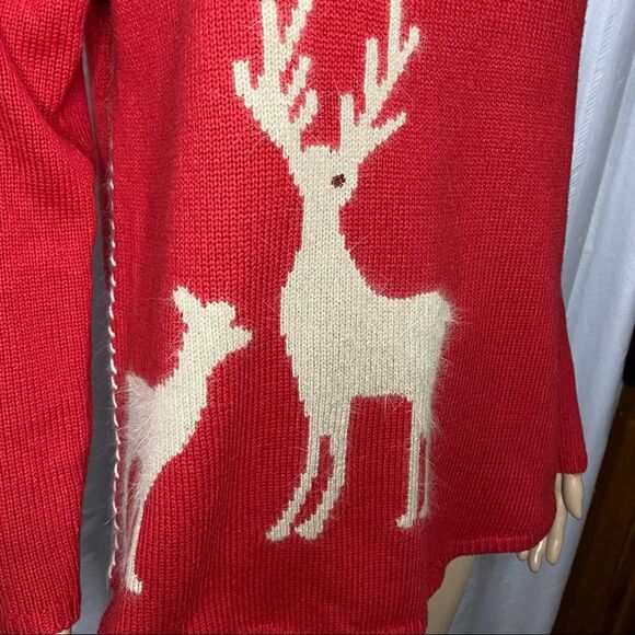 J. Jill Wool/Angora/Yak Fiber Red Reindeer Holiday Scoop Neck Sweater Small - Picture 3 of 8